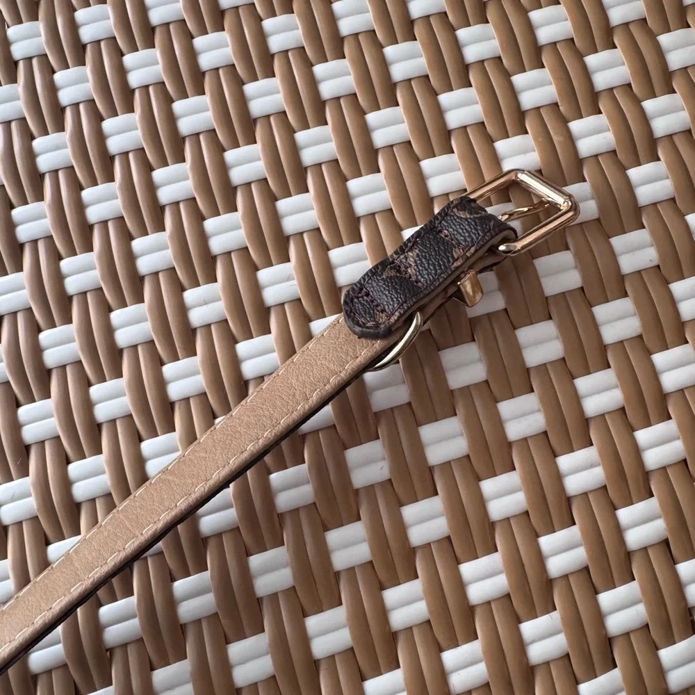 Monogram Brown Dog Pet Collar Gold Hardware Adjustable Size M 16”